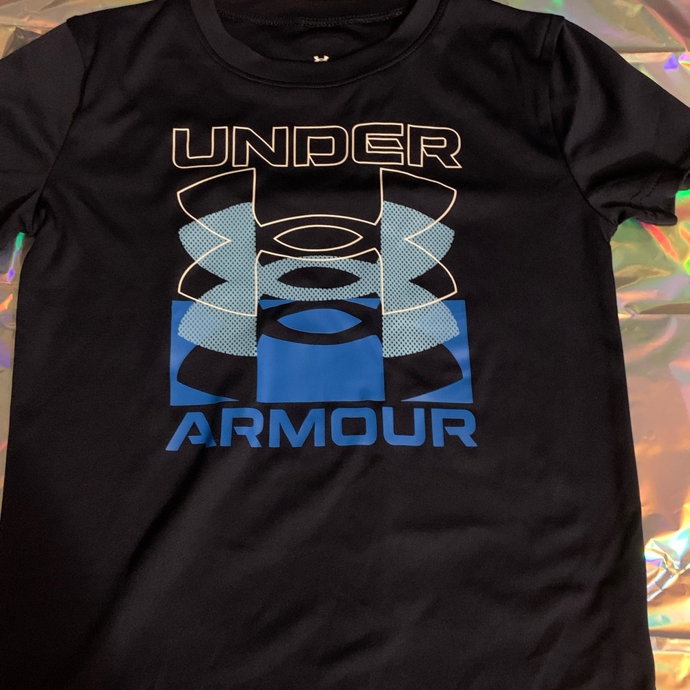 Under Armour Kids Black Tee with Blue Logo